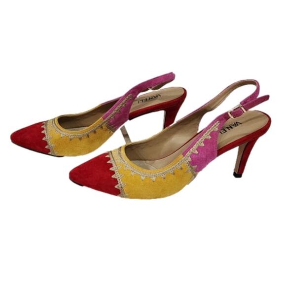 Vaneli Slingback‎ Pointed Toe Heels Suede Leather Red Yellow Pink 11 nARROW - Picture 2 of 11